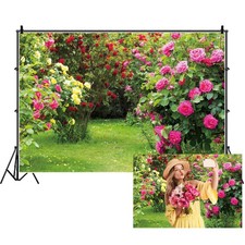 6x4ft Spring Garden Backdrop Red Pink Rose Flower Park Floral Green Leaf Gras...
