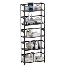 5-Tier Bamboo Wood Ladder Bookshelf, Tall Display Storage Shelf, Large Bookca...