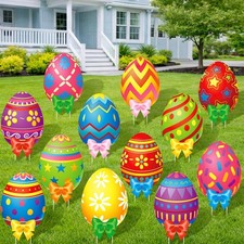 12 Pcs Easter Outdoor Yard Decoration Eggs Garden Lawn Stake Signs with Stakes..
