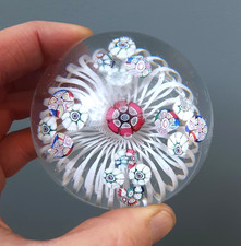 Antique 19thC American French Art Glass Millefiori Cluster Latticino Paperweight