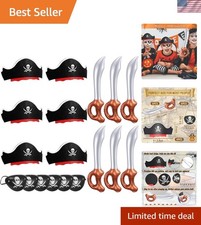 18 Pcs Pirate Party Accessories for Kids, 6 Hats 6 Patches 6 Swords
