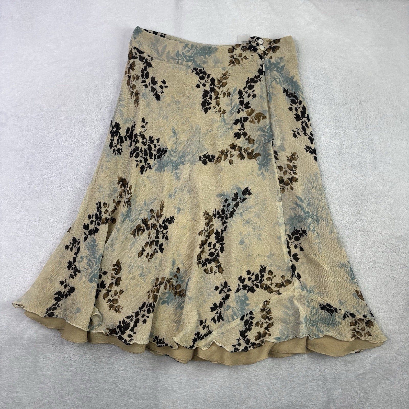 Y2K Jones New York Floral Silk Skirt Godet Midi Skirt Beige Blue Women's 4