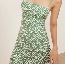 Reformation Womans Green Mini Floral Dress Sz 4 Tencel Linen