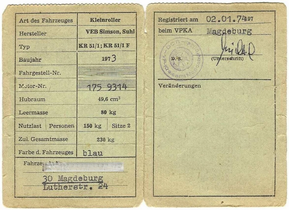 Original Simson Schwalbe Papiere KR 51/1;KR51/1F - Bild 2 von 2