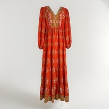 Women's Sz: Large Linen Blend Orange Boho Cottage Floral Maxi Dress by A Loves A