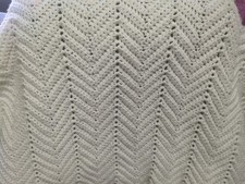 VTG Baby Blanket Crocheted White/Cream Nursery Afghan Handmade 31"X30" Cottage
