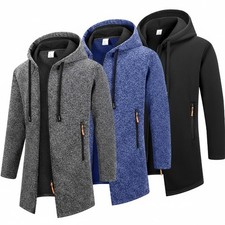 Men's Hooded Cardigan Jacket Slim Fit Longline Zip-Up Hoodie Casual Winter S-3XL