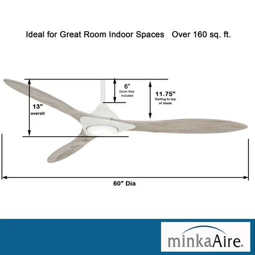 Minka Aire Sleek 60" Ceiling Fan - Bleached Seasoned Wood 3-Blade Remote Control - Picture 3 of 5