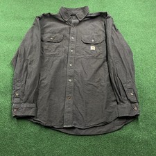 Vintage Carhartt Flannel Mens L Charcoal Gray Loose Fit Work Button Up Shirt