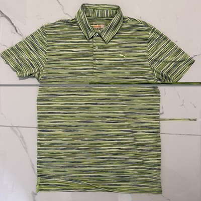 Puma Sportlifestyle DryCell Polo Shirt Mens M Lime Green Navy Stripe Golf Rugby