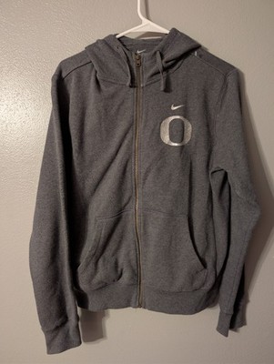 Nike Oregon Ducks Hoodie Womens Large Grey Full Zip Rhinestone Bling Back...