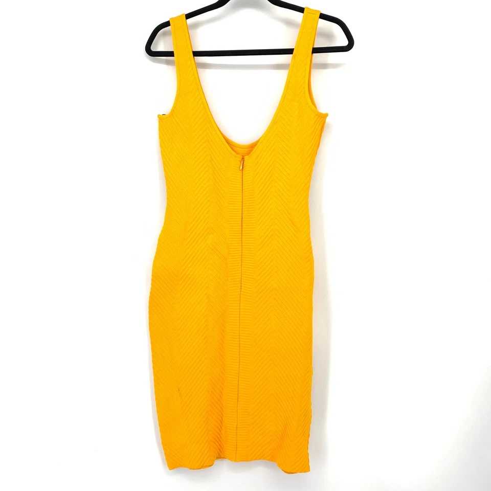 Mini Vestido Herve Leger Otomano Cuello Redondo Acanalado Para Mujer Talla M Amarillo Dorado  Foto 2 de 4