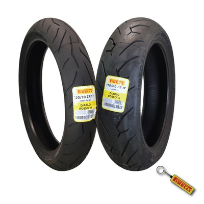 Pirelli Diablo Rosso II Tire Set w/ Keychain: 120/70ZR17 Front & 170/60ZR17 Rear