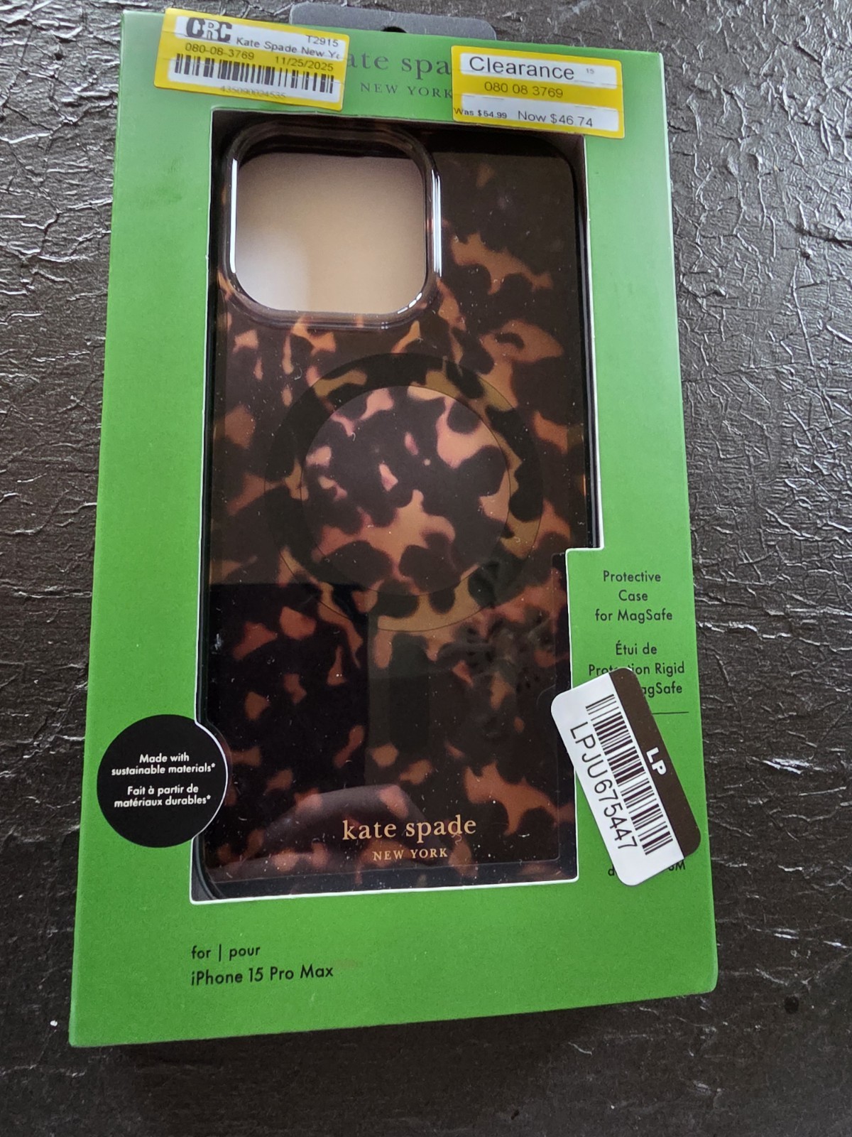 Kate Spade New York iPhone 15 Pro Max Protective Case with MagSafe Tortoise