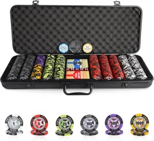 Poker Chip Set with Denominations, 500 PCS 14 Gram Clay Composite Casino Chips w