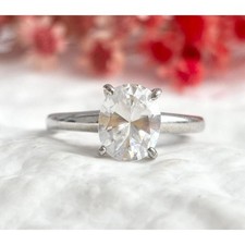 Solitaire Oval Cubic Zirconia Gemstone 925 Sterling Silver Vintage Ring - sz 9