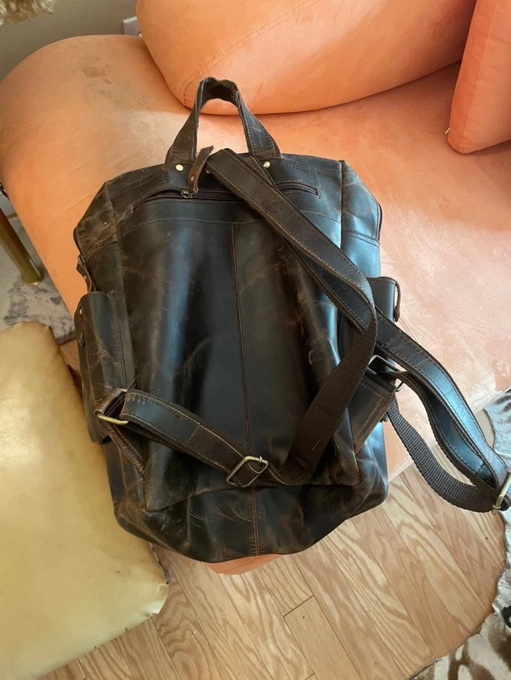 TIDING Full Grain Leather Backpack for Men Vintage Laptop Bag Multi Pocket - image 2 of 2