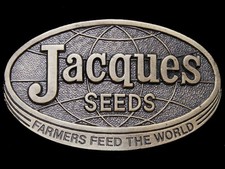 KD17148 VINTAGE 1977 JACQUES SEEDS FARMERS FEED THE WORLD BRASSTONE BUCKLE