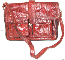 Vintage Burgundy Red Eel Skin Satchel Handbag Made in Korea Shoulder Bag 12X8