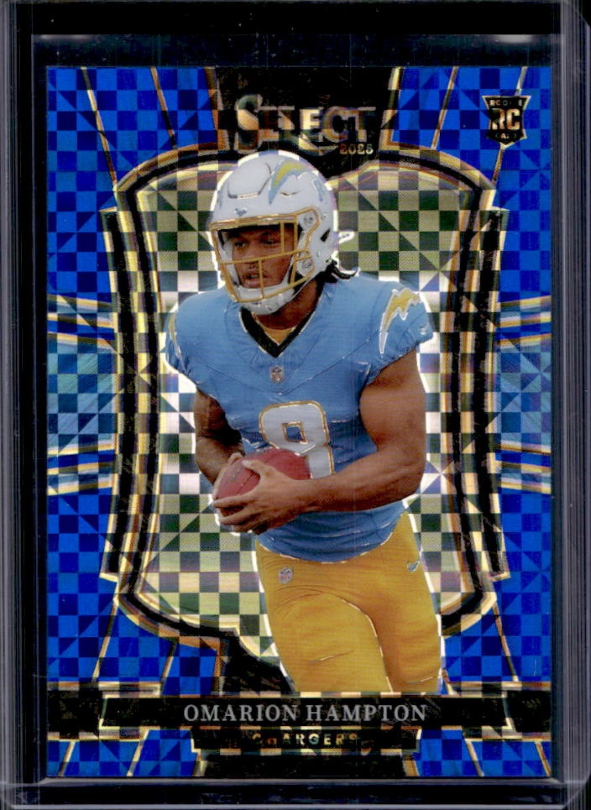 2025 Panini Select Omarion Hampton Premier Level RC Blue Prizm #/175 Chargers