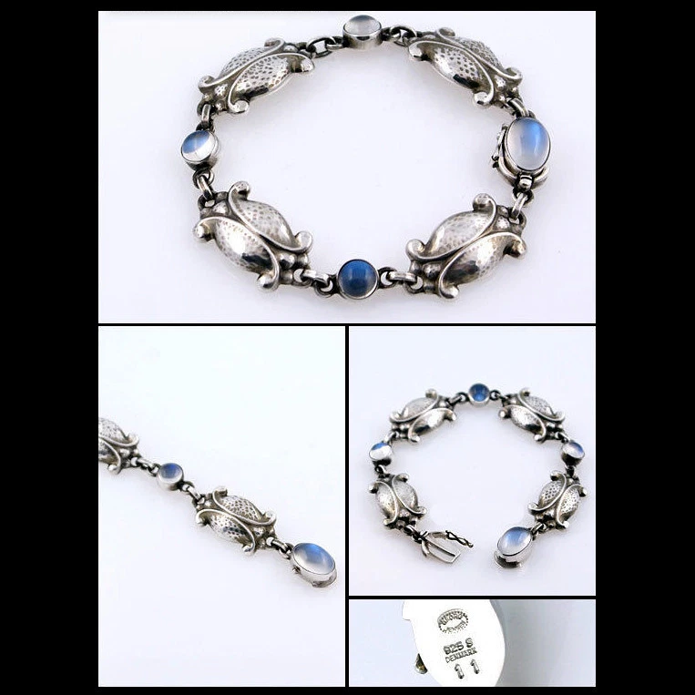 Pulsera de plata Georg Jensen # 11 con piedra lunar - flor de luz de luna Foto 2 de 2