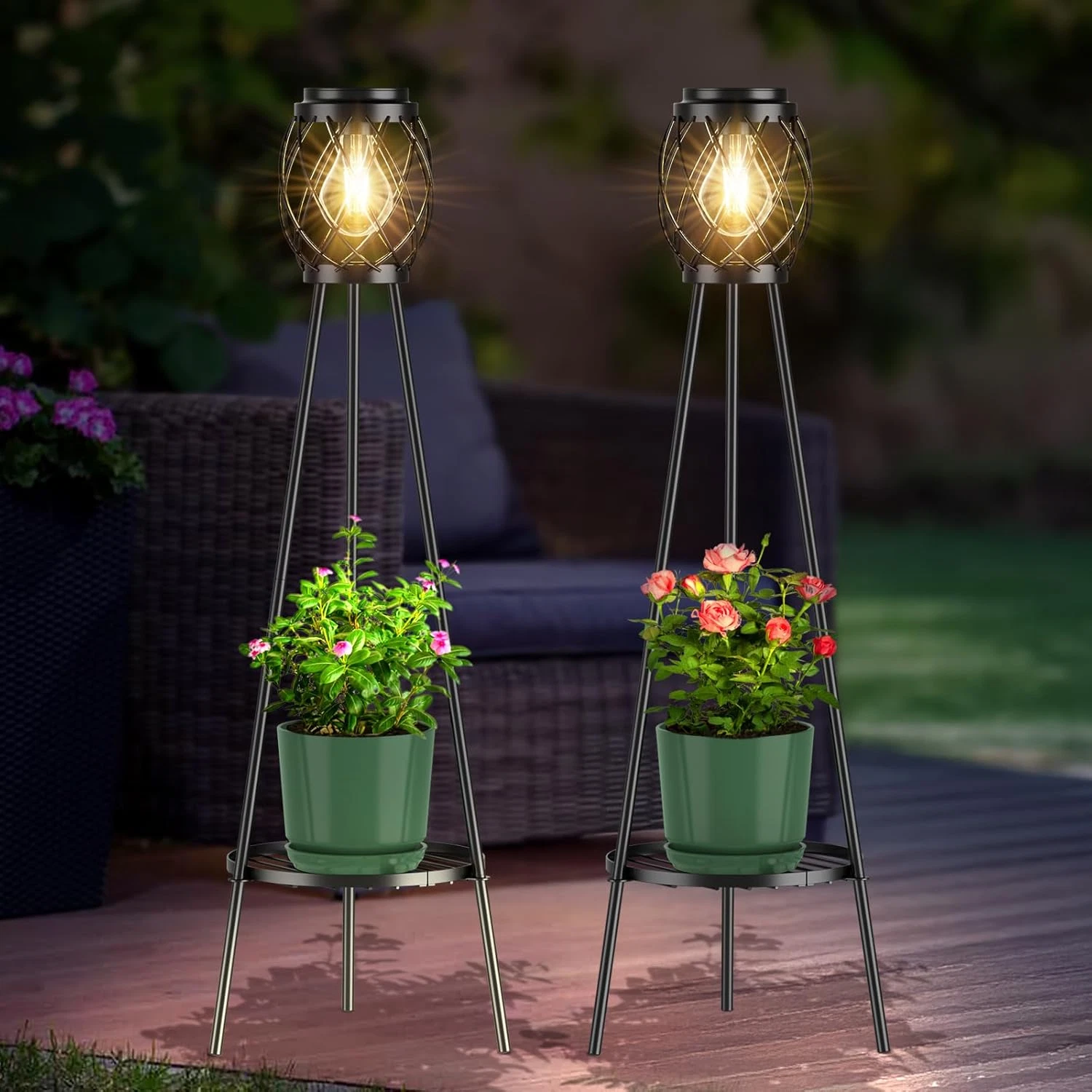 Vintage Solar Lights with LED Edison Bulbs - 2 Pack Outdoor Garden Decor