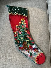 Vintage Wool Needlepoint Christmas Tree with Toys Christmas Stocking