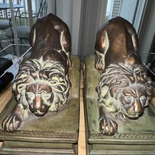 Vintage Andrea by Sadek Crouching Lion Bronze Finish Composite Material 6” X 6”