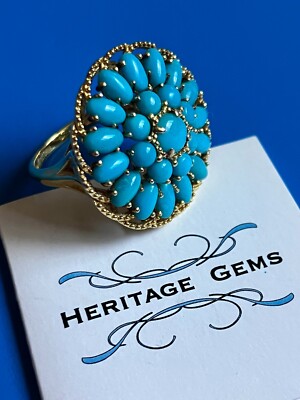 HERITAGE GEMS SLEEP BEAUTY TÜRKIS GOLDFARBEN STERLINGSILBER RING 6 6,5 MG