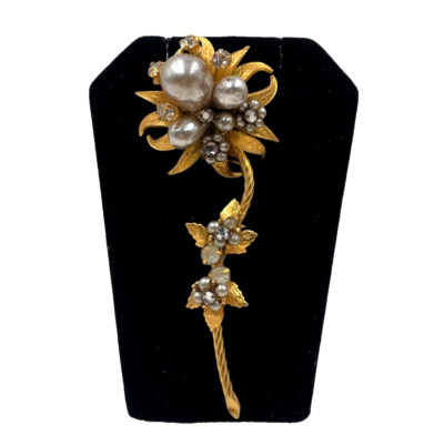 ORIGINAL BY ROBERT STUNNING FAB VNTG BROOCH SIGNED HASKELL DSIGN FLOWER FX PEARL