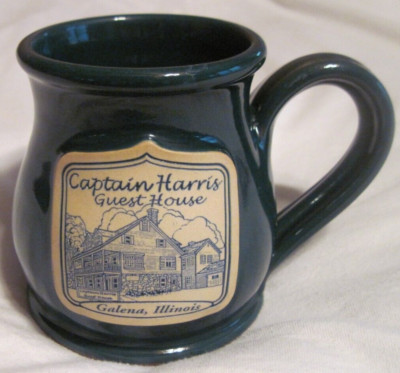 CAPTAIN HARRIS GUEST HOUSE Deneen Pottery -Green  Ceramic Mug Hand Thrown USA