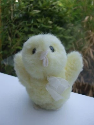 ANCIEN VINTAGE PELUCHE DOUDOU POUSSIN JAUNE 14 CM HOCHET GRELOT CDJ CREATIONS - Photo 1/4