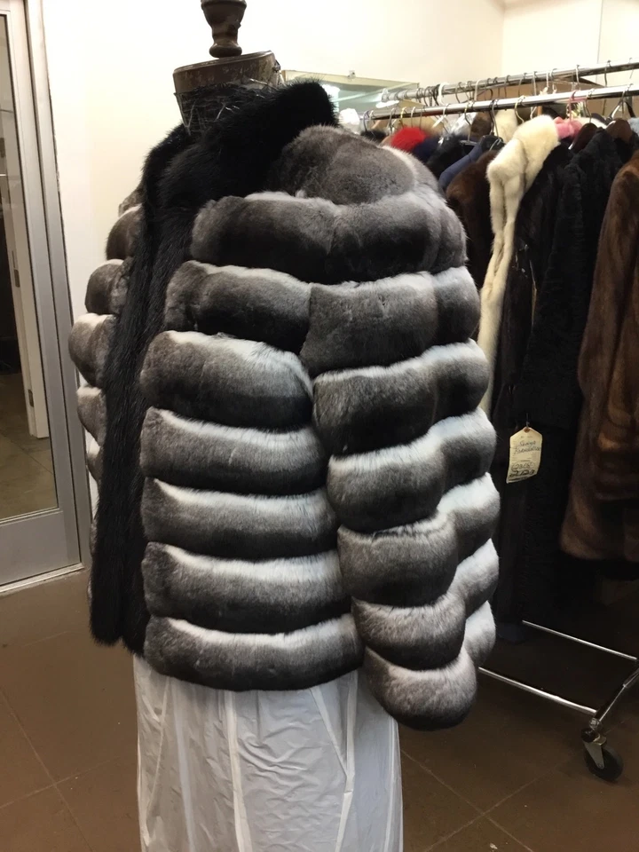 НАТУРАЛЬНЫЙ ИМПЕРАТРИЦЫ ШИНШИЛЛА И ЧЕРНАЯ НОРКА ВЫСШЕГО КАЧЕСТВА КУРТКА ПАЛЬТО SAKS НОВЫЙ - Изображение 2 из 4