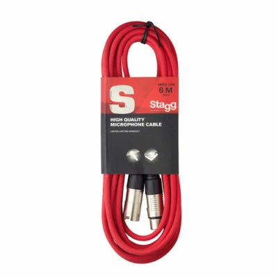 STAGG HIGH QUALITY 6 METRE FEMALE XLR TO MALE XLR MICROPHONE CABLE - RED