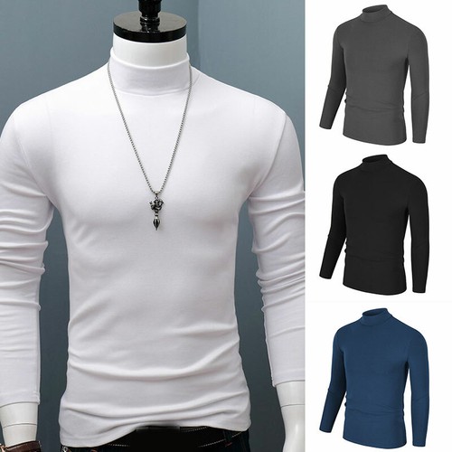 Mens Winter Mock Neck Basic Plain T 