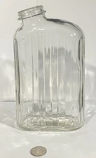 VTG Water Juice Heavy Glass Bottle Pitcher No Lid Ribbed Textured Panels 5x9”