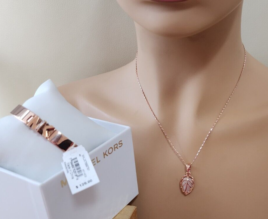 Michael Kors Haute Rose Gold Tone Bangle Bracelet Crystal 