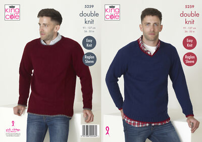 Easy Knit Herren Pullover mit Raglanärmeln Doppelstrickmuster King Cole 5259