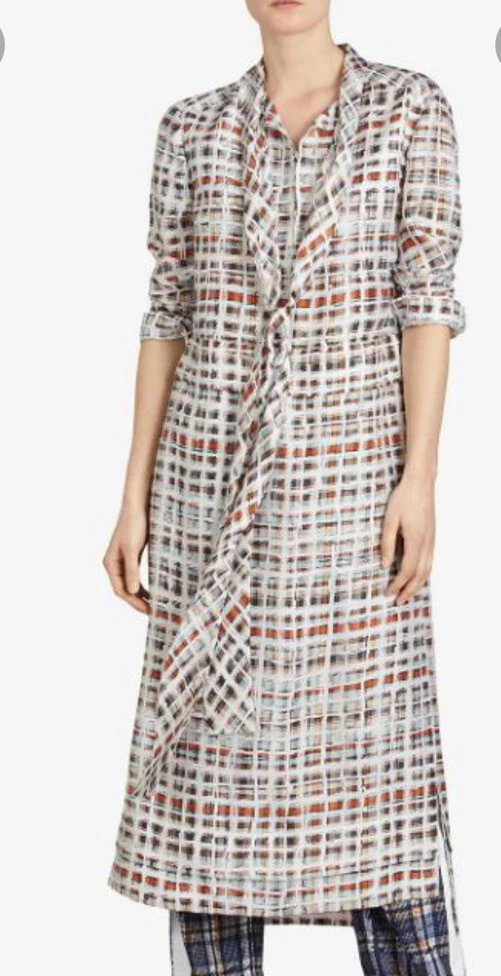 Abito in seta nuovo con etichette Burberry a maniche lunghe scarabocchiato a quadretti stampa a quadretti taglia 6 40