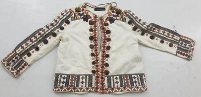 Vintage handbestickter schöner elfenbeinfarbener Boho Blazer Fiesta mehrfarbig Jacke