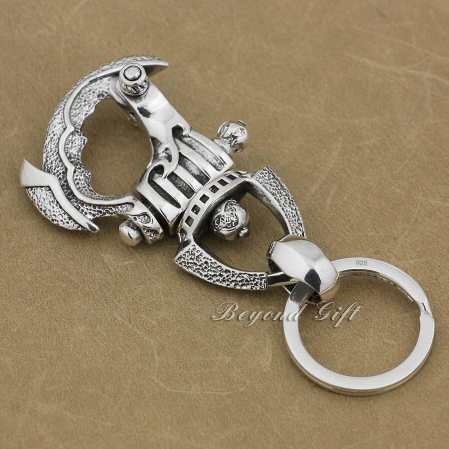 925 Sterling Silver Huge Heavy Armor Keychain Mens Biker