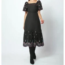 Cella & Flo Women's  Black Embroidered Maxi Dress Flowy Size 12