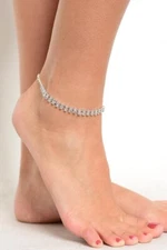 Silverplate Ankle Bracelet Multi Line Rhinestones