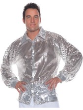 Men's 70s Silver Sequin Disco Shirt