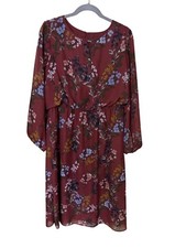 Chicos  Floral Print Chiffon Dress U.S. Size 12 Womens Multicolor Long Sleeve