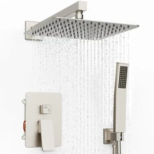 Brushed Nickel Shower Faucet Set with Valve 16 Inch Rainfall Shower Head Combo