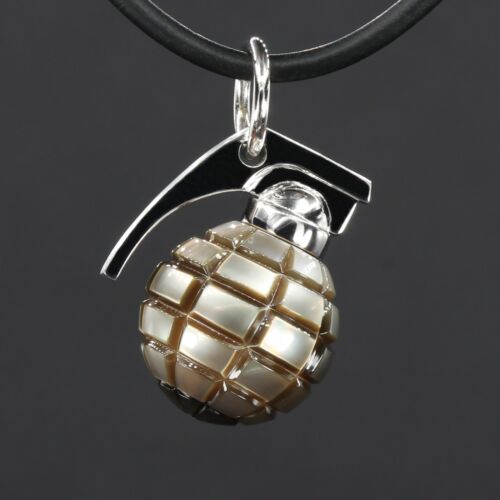 Grenade hand carve Tahitian pearl 13.3mm, Grenade Silver Pendant, Army Necklace. - Picture 2 of 8