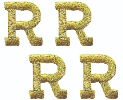 4 Gold Iron On Letter R Patches Embroidered Alphabet Craft Set Monogram (1'' in)