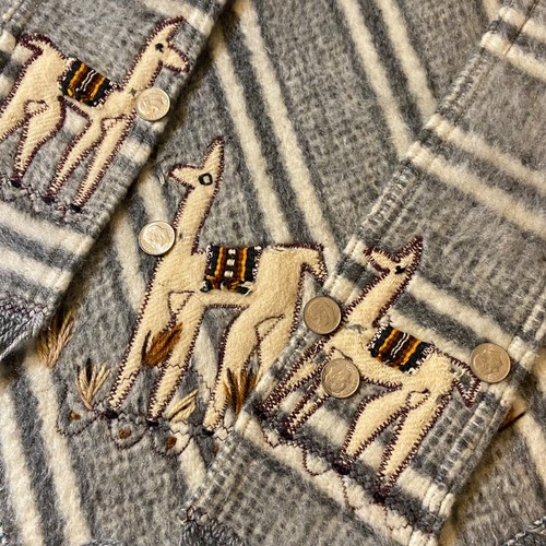 Vintage Alpaca Poncho Handmade Fringe Attached Scarf Embroidered Striped READ - Picture 2 of 24