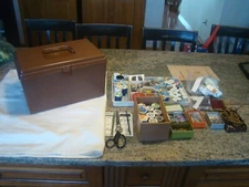 Vtg Wilson Wil-Hold Sewing Box  w/ Notions, Needles, Thread, Buttons, Scissors